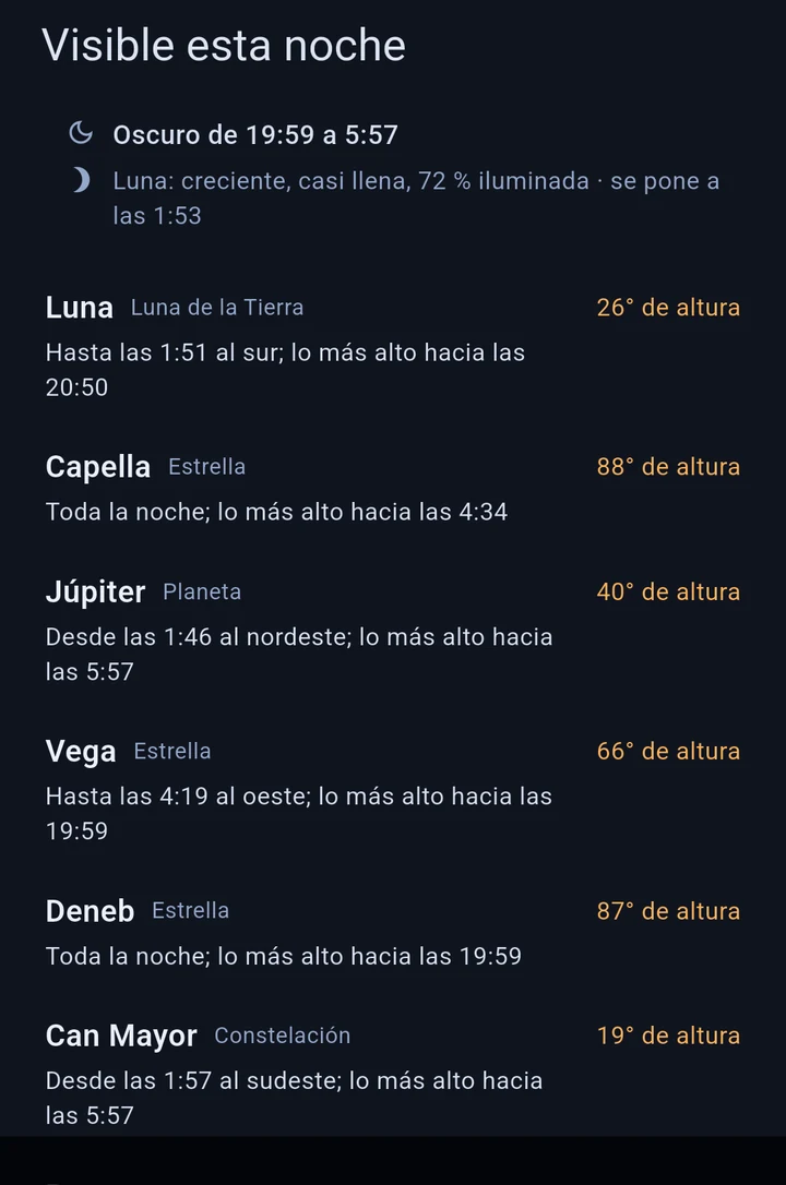 Visible esta noche